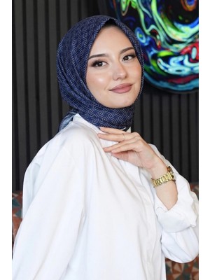 Afvente Elmas Motif Desen Lacivert Soft Pamuk Eşarp