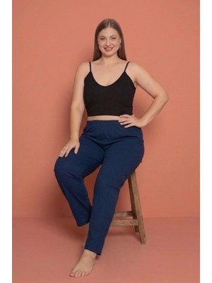 Farya Home Büyük Beden Pamuklu  2 Iplik Yüksek Bel Ağlı Pijama Altı Pantolon