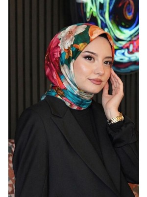 Afvente Tropikal Çiçek Desen Fuşya Soft Pamuk Eşarp