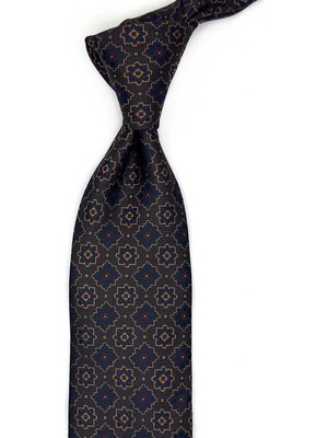 Kravatkolik Kahverengi Motif Desen Mendilli Klasik Kravat KK13567