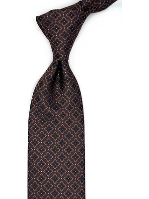Kravatkolik Kahverengi Motif Desen Mendilli Klasik Kravat KK13478