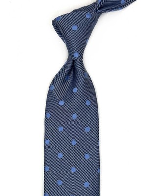 Kravatkolik Mavi Puantiye Desen Mendilli Klasik Kravat KK13593