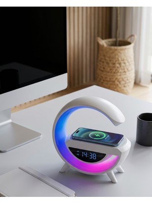 Kablosuz Şarjlı Bluetooth Hoparlör Rgb Işık Gece Lambası Dijital Saat - Lisinya