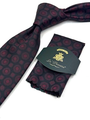 Kravatkolik Siyah Motif Desen Mendilli Klasik Kravat KK13534