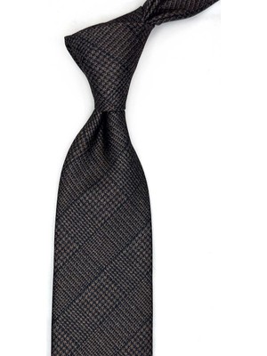 Kravatkolik Kahverengi Kare Desen Mendilli Klasik Kravat KK13582