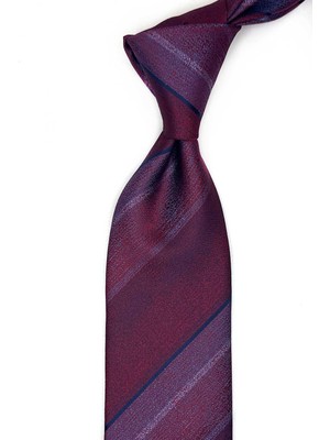 Kravatkolik Bordo - Mavi Çizgi Desen Mendilli Klasik Kravat KK13668