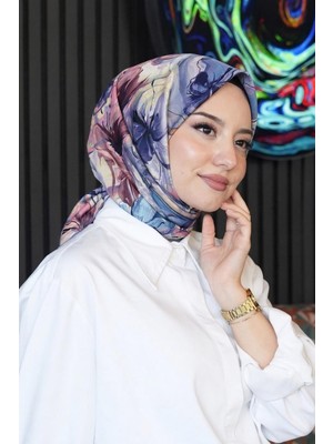 Afvente Dalgalı Çiçek Desen Leylak Soft Pamuk Eşarp