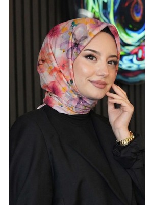 Afvente Orkide Desen Pudra Soft Pamuk Eşarp