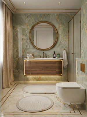 Melena Carpet Premium Kaymaz Taban Banyo Paspası Jüt Kenar Detaylı Oval Yuvarlak Set 100X60-60X60