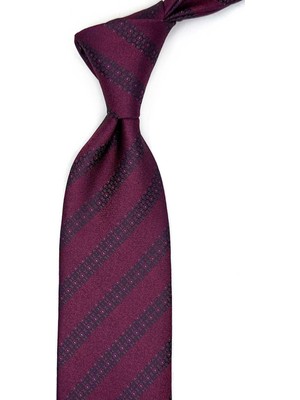 Kravatkolik Bordo Çizgi Desen Mendilli Klasik Kravat KK13464