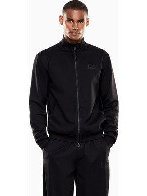 Erkek Regular Fit Fermuarlı Dik Yakalı Ea7 Logo Işlemeli Teknik Kumaş Siyah Sweatshirt 7M001364 AF17160-UC001