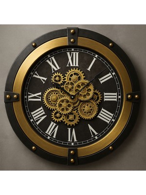 Genel 80 cm Metal Çarklı Dekoratif Duvar Saati – Büyük Boy, Sessiz Mekanizma