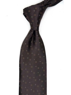 Kravatkolik Kahverengi Küçük Desen Mendilli Klasik Kravat KK13493