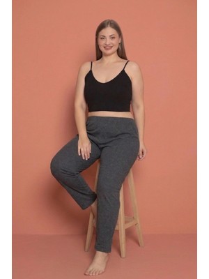 Farya Home Büyük Beden Pamuklu  2 Iplik Yüksek Bel Ağlı Pijama Altı Pantolon