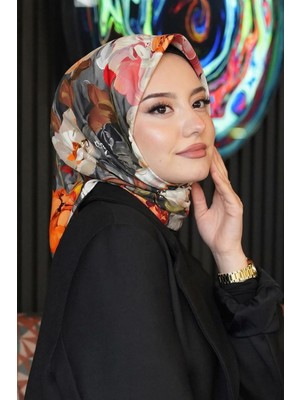 Afvente Gül Desen Turuncu Soft Pamuk Eşarp