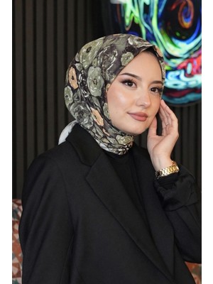 Afvente Bahar Desen Haki Soft Pamuk Eşarp