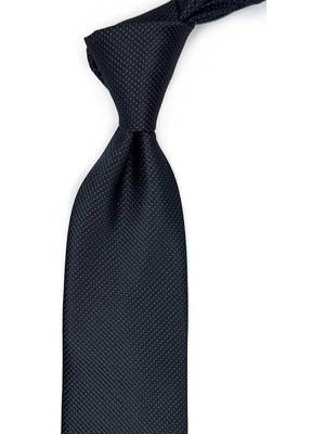 Kravatkolik Siyah Nokta Desen Mendilli Klasik Kravat KK13455 %100 Mikrofiber 8 cm Genişlik