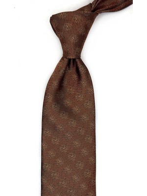 Kravatkolik Kahverengi Motif Desen Mendilli Klasik Kravat KK13545