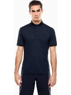 EA7 Erkek Slim Fit Logo Desenli Havalandırma Sağlayan Teknik Kumaş Kısa Kollu Lacivert Polo Yaka T-Shirt 7M001290 AF13689-UB102