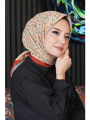 Afvente Mini Çiçek Desen Mercan Soft Pamuk Eşarp