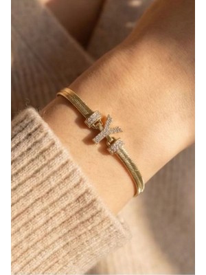 Uretti - Nerman 4053 9234 Y Harfli Taşlı Gold Bileklik