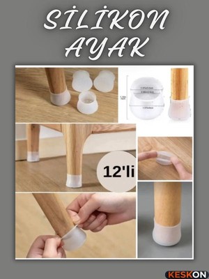 Keskon 12’li Beyaz Silikon Zemin Koruyucu – Mobilya, Sandalye ve Ayak Koruyucu, Çizmez ve Dayanıklı