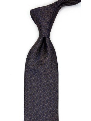 Kravatkolik Kahverengi Motif Desen Mendilli Klasik Kravat KK13471