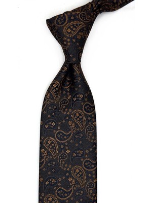 Kravatkolik Siyah Şal Desen Mendilli Klasik Kravat KK13524