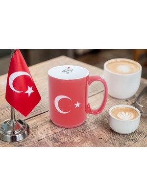 Elifeshop Ay Yıldız Tasarımlı Türk Bayraklı Porselen Kupa Fincan Mug – 450 ml Büyük Boy 019-677