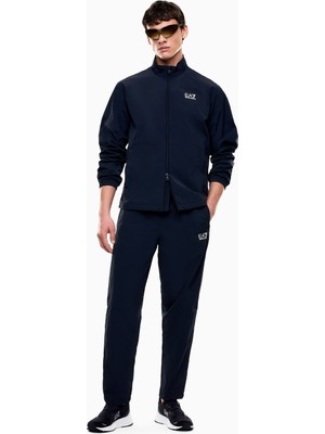 EA7 Erkek Regular Fit Dik Yakalı Kontrast Logo Desenli Düz Paçalı Lacivert Eşofman Takımı 7M001285 AF13190-UB102