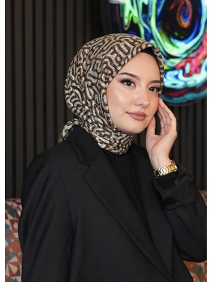 Afvente Labirent Desen Kahverengi Soft Pamuk Eşarp