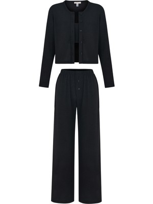 Aquella Örme Dokulu Siyah 3 Lü Pijama Takımı