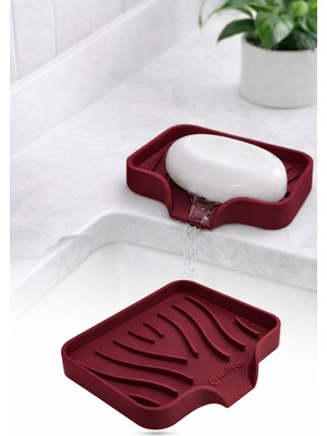 Omilife Bordo Silikon Mutfak, Banyo Su Giderli Vantuzlu Esnek Sabunluk