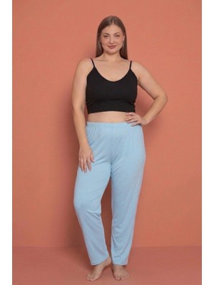 Farya Home Büyük Beden Pamuklu  2 Iplik Yüksek Bel Ağlı Pijama Altı Pantolon