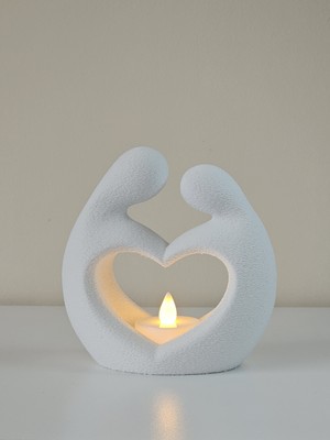 Midori Works Dekoratif Kalpli Çift Biblosu Gece Lambası - Sonsuz Aşk Sevgili Hediyesi Mumluk (Led Mum Hediyeli)