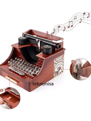 Teknonisa Nostaljik Tasarımlı Çekmeceli Daktilo Müzik Kutusu Sevgiliye  Doğum Günü Hediyesi