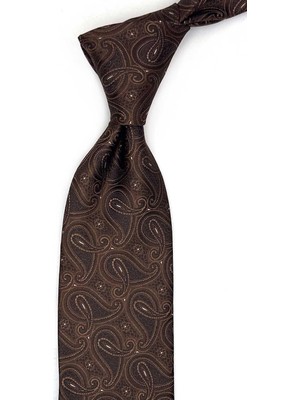 Kravatkolik Kahverengi Şal Desen Mendilli Klasik Kravat KK13661
