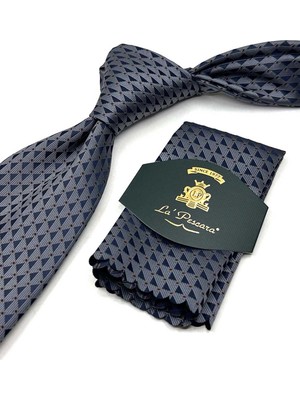 Kravatkolik Gri Küçük Desen Mendilli Klasik Kravat KK13448