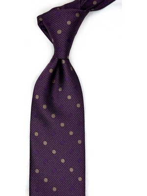 Kravatkolik Mürdüm Puantiye Desen Mendilli Klasik Kravat KK13474