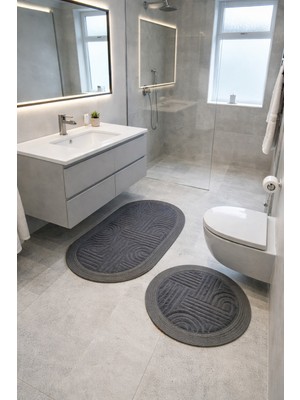 Melena Carpet Premium Kaymaz Taban Banyo Paspası Jüt Kenar Detaylı Oval Yuvarlak Set 100X60-60X60