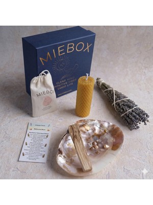 Mie Box Macabeli Enerji Seti (Incili Sedef Tütsülük+ Palo Santo+ Balmumu Mum+Lavanta Tütsü+ Kese Tuz)