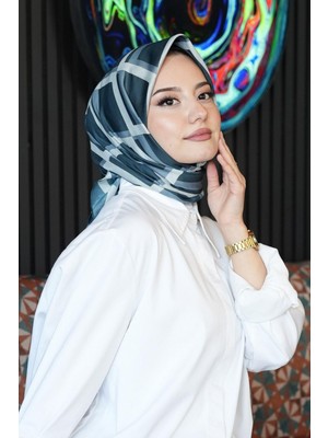 Afvente Geometrik Desen Mavi Soft Pamuk Eşarp - Çok Renkli17