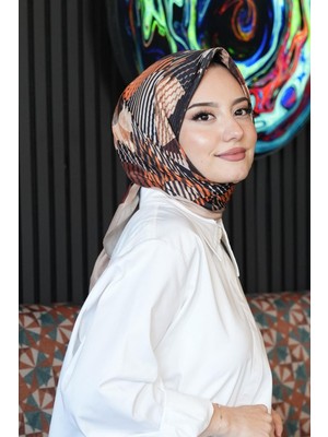 Afvente Soyut Desen Açık Kahverengi Soft Pamuk Eşarp - Çok Renkli 31