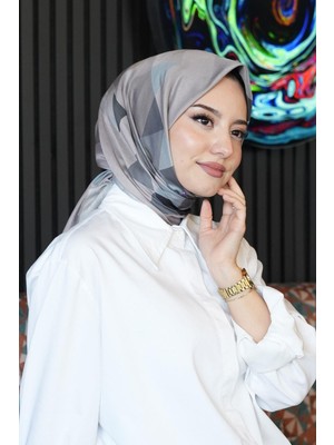 Afvente Üçgen Desen Gri Soft Pamuk Eşarp - Çok Renkli 55