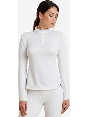 Decathlon Polo Uzun Kollu Binicilik Tişörtü - Kadın - Beyaz