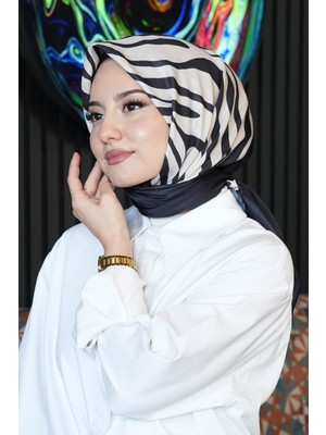 Afvente Geometrik Desen Siyah - Beyaz Soft Pamuk Eşarp