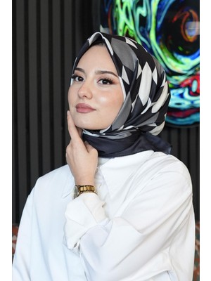 Afvente Geometrik Desen Siyah - Beyaz Soft Pamuk Eşarp - Çok Renkli12