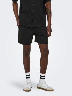 Only & Sons Erkek Belden Büzgülü Siyah Şort - 22037537