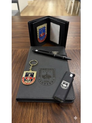 kuyumcudan Jandarma Rozetli Cüzdan,notluk,kalem,anahtarlık,çakmak Set