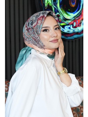 Afvente Paisley Desen Turkuaz Soft Pamuk Eşarp - Çağla Yeşili